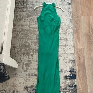 Meshki Claire Satin Drape Back Maxi Dress Green